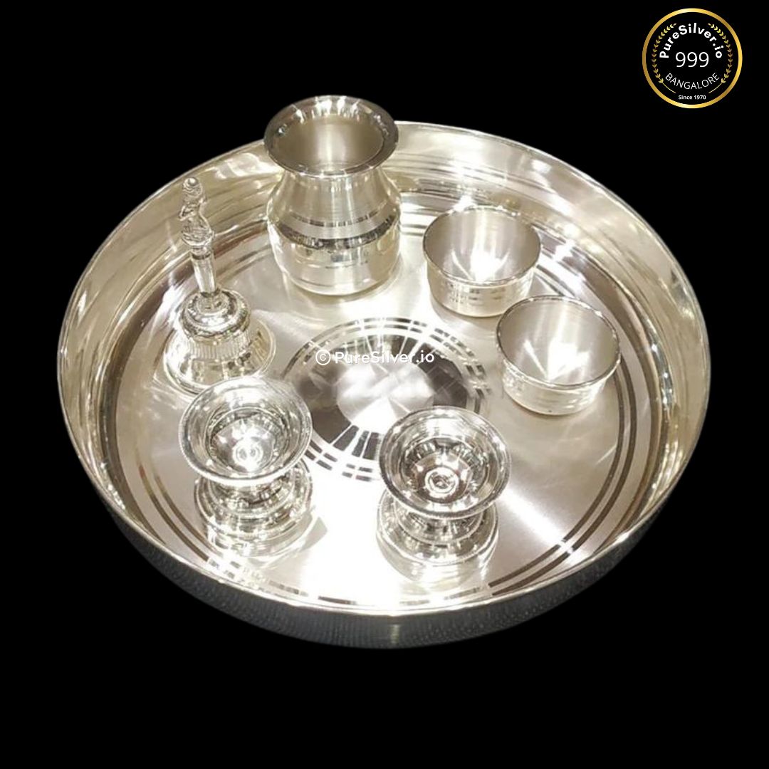 Mumbai Pure Silver Pooja Thali Set - 340 grams - | Custom Orders & Bulk from Silver Factory