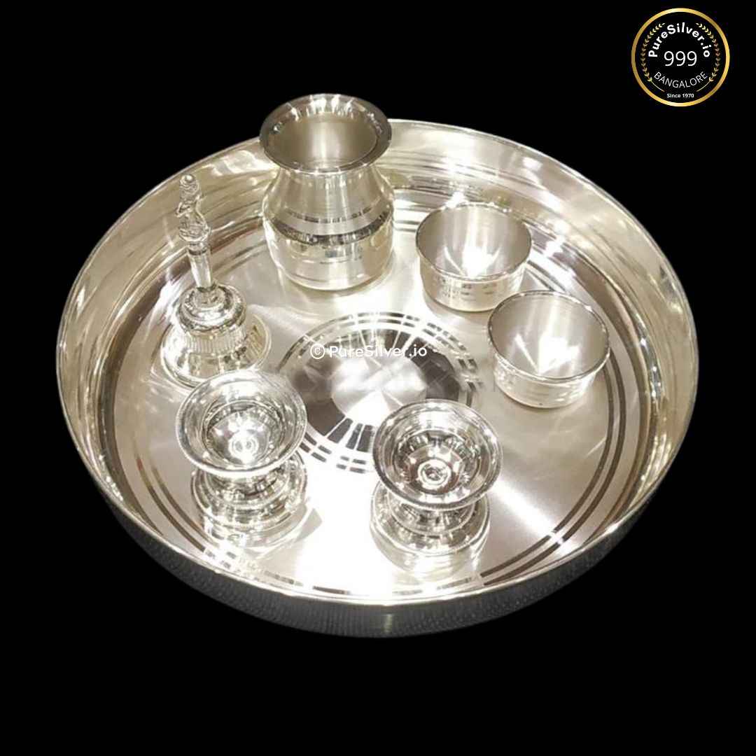 Mumbai Pure Silver Pooja Thali Set, 340 grams, BIS Hallmarked