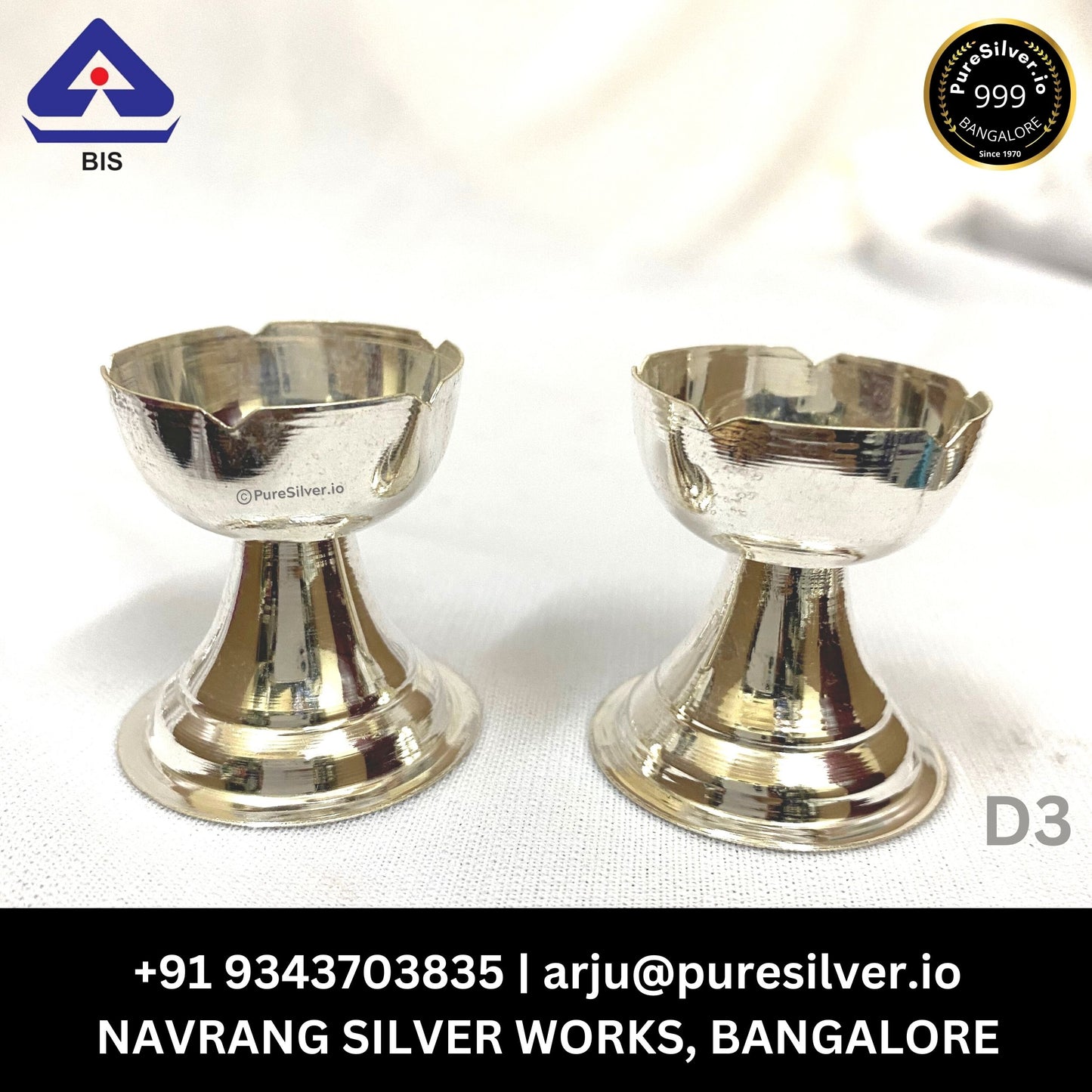 Small Pure Silver Lamp (PAIR) - Kamal Neelanjan | Custom Orders & Bulk from Silver Factory
