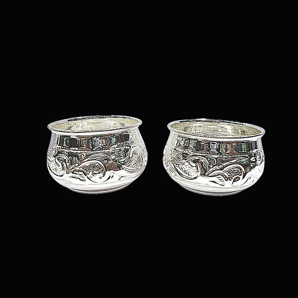 100 grams Pure Silver Ghee Cup Without Stand (Set Of 2) - Embossed Indian Design and Mirror Finished - | Custom Orders & Bulk from Silver Factory
