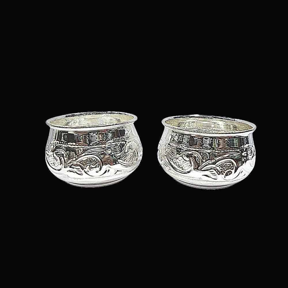 Pure Silver Ghee Cup Without Stand (Set Of 2) Embossed Indian Design and Mirror Finished, 100 grams, BIS Hallmarked