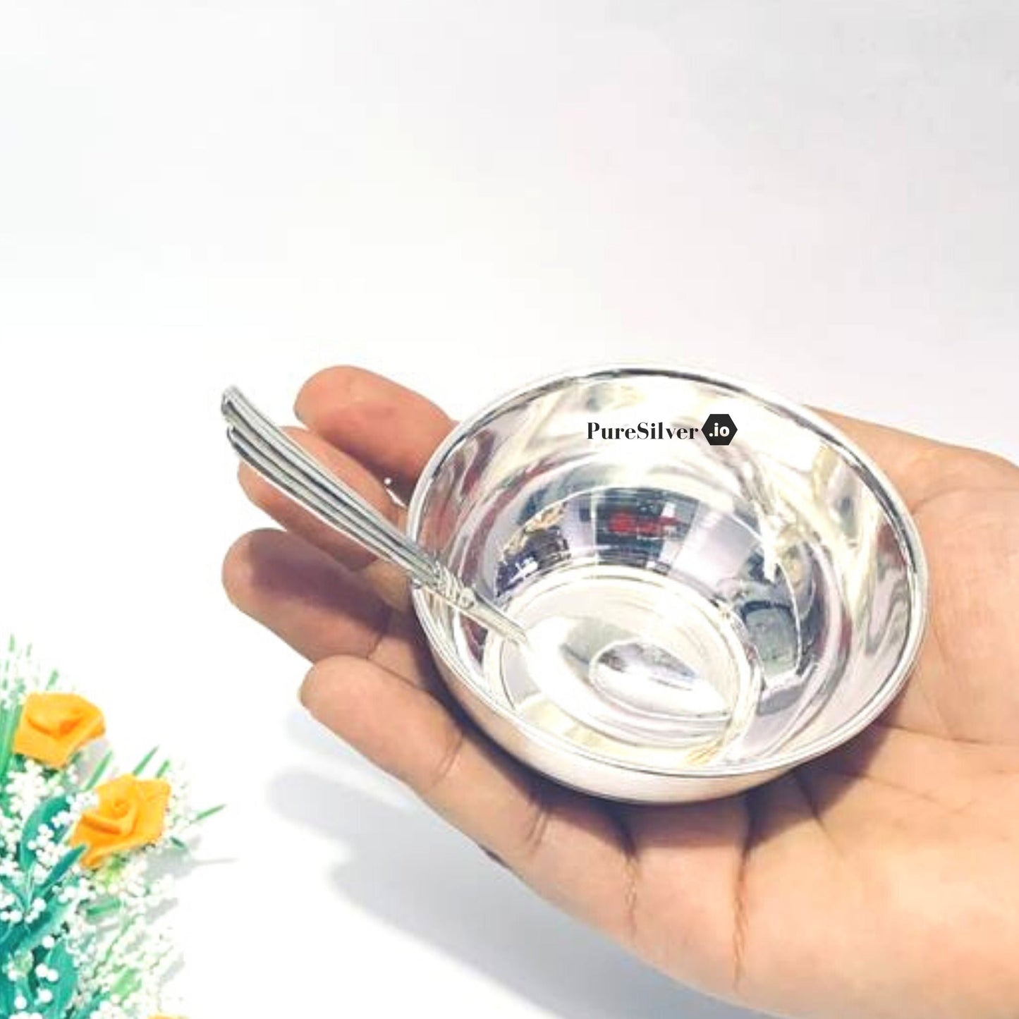 50 grams Silver Bowl for Baby | Silver Katoriwith Spoon For Baby - Mirror Finished | Custom Silver Article Design52 - | Custom Orders & Bulk from Silver Factory