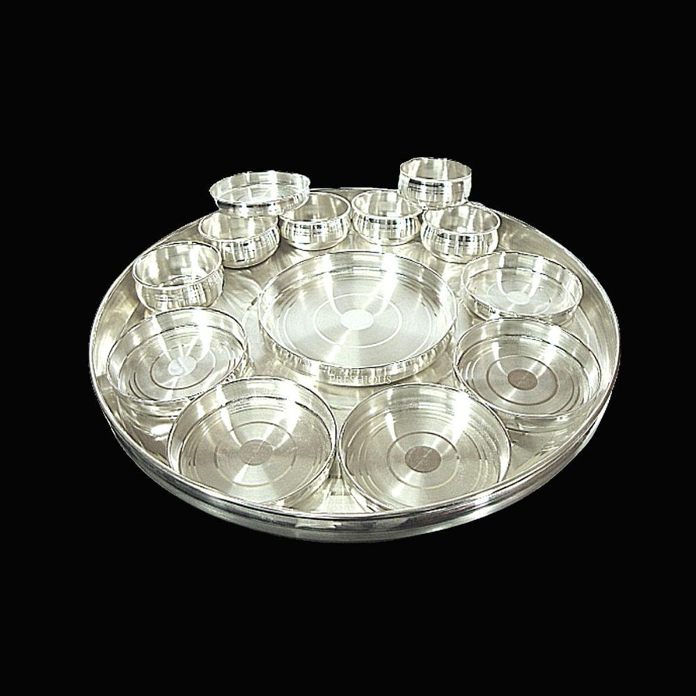 2000 grams Pure Silver 14 Pcs Custom Thali Set - Embossed Diamondz Design - | Custom Orders & Bulk from Silver Factory