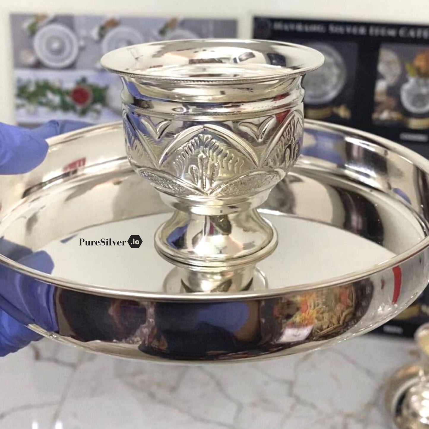 230 grams Silver Bowl for Baby | Silver KatoriFor Baby With Plate - Mirror Embossed Design | Custom Silver Article Design60 - | Custom Orders & Bulk from Silver Factory