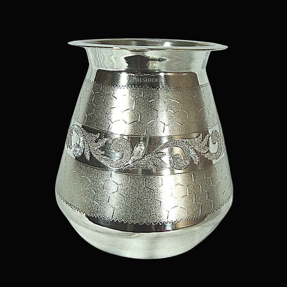 Pure Silver Marwadi Chambu (Lota) Diamond and Honeycomb Fusion Design, 150 grams, BIS Hallmarked