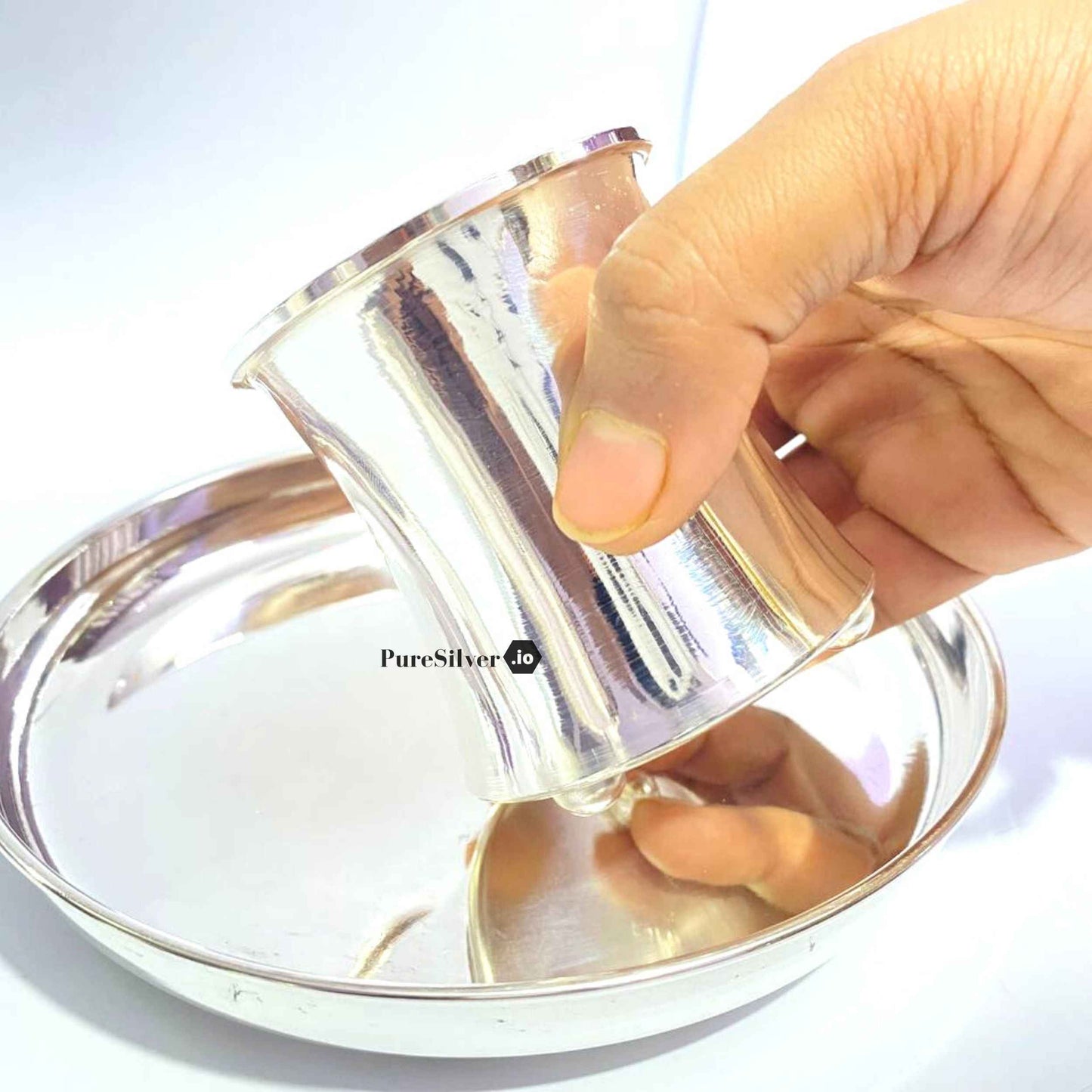 Silver Glass Set Mirror Finished Custom Silver Article Design39, 230 grams, BIS Hallmarked