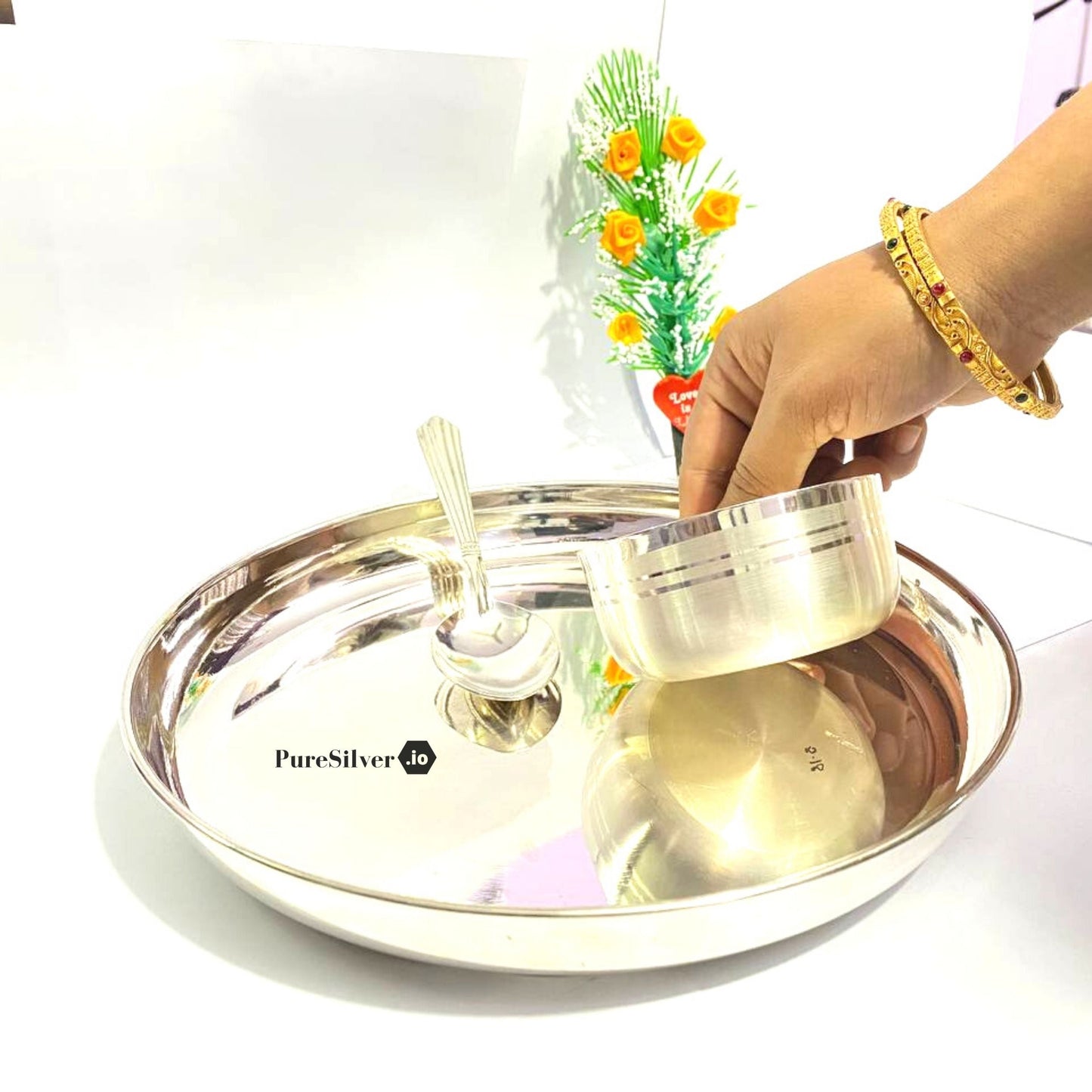 171 grams Silver Bowl for Baby | Silver KatoriAnd Spoon For Baby With Plate - Mirror Emery Design | Custom Silver Article Design38 - | Custom Orders & Bulk from Silver Factory