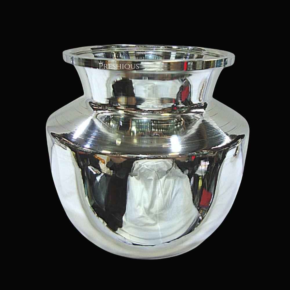 Pure Silver Kalash Chombu Mirror Finished, 80 grams, BIS Hallmarked