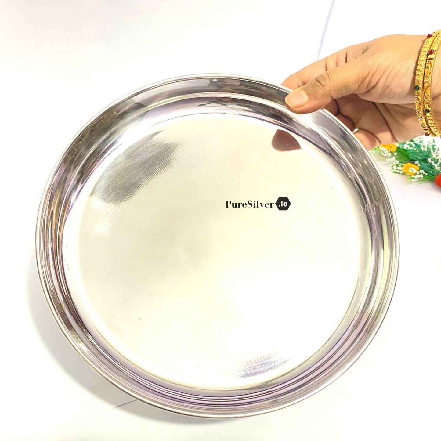 Silver Dinner Plate For Baby Mirror Finished Custom Silver Article Design35, 250 grams, BIS Hallmarked