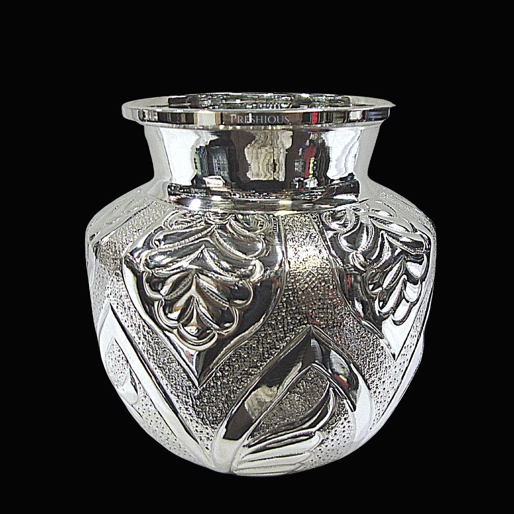 400 grams Pure Silver Kalash Chombu Lota - Embossed Top Plant Galaxy Design - | Custom Orders & Bulk from Silver Factory