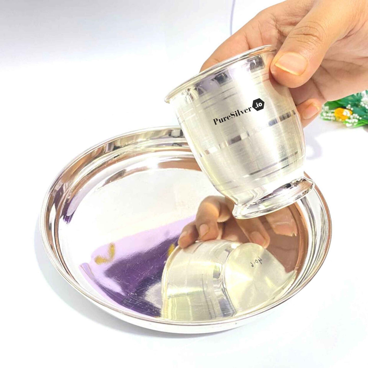 Silver Glass Set Emery Design Custom Silver Article Design31, 200 grams, BIS Hallmarked