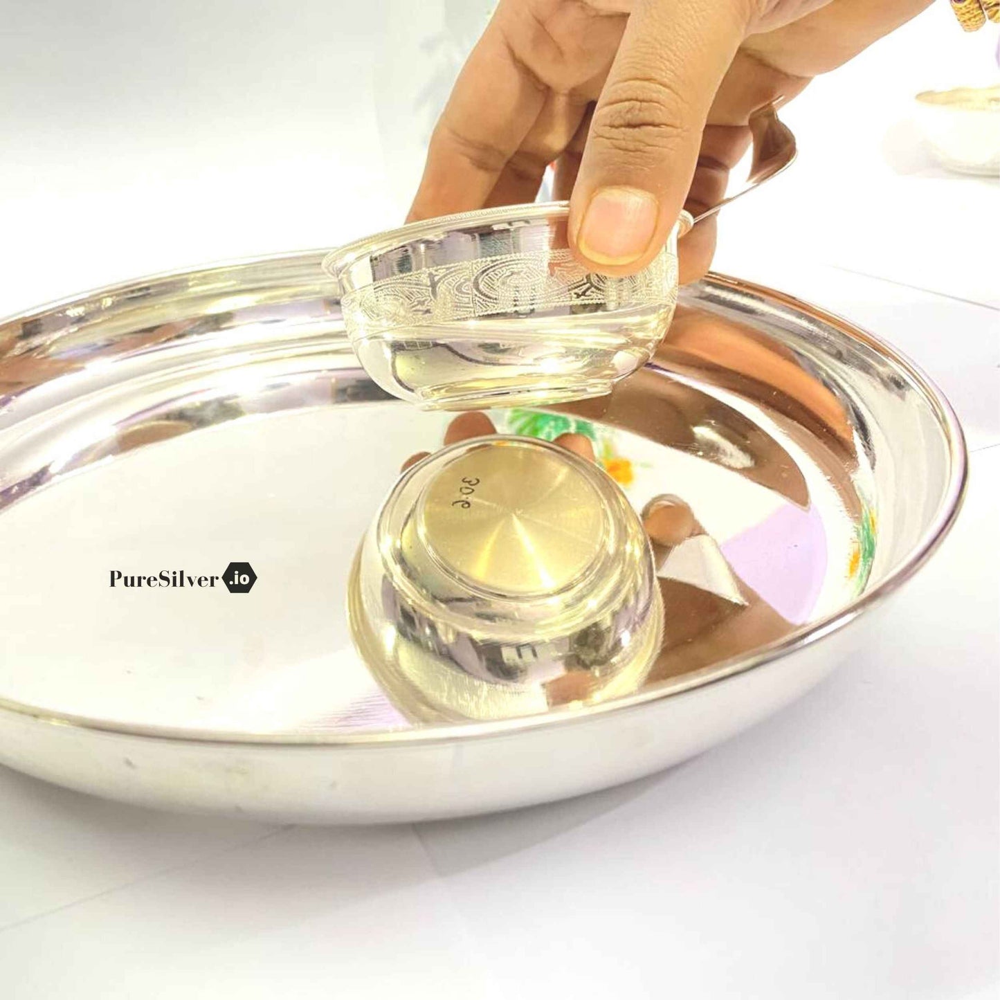 Silver Bowl for Baby Silver KatoriFor Baby With Plate Cnc Design Custom Silver Article Design30, 230 grams, BIS Hallmarked