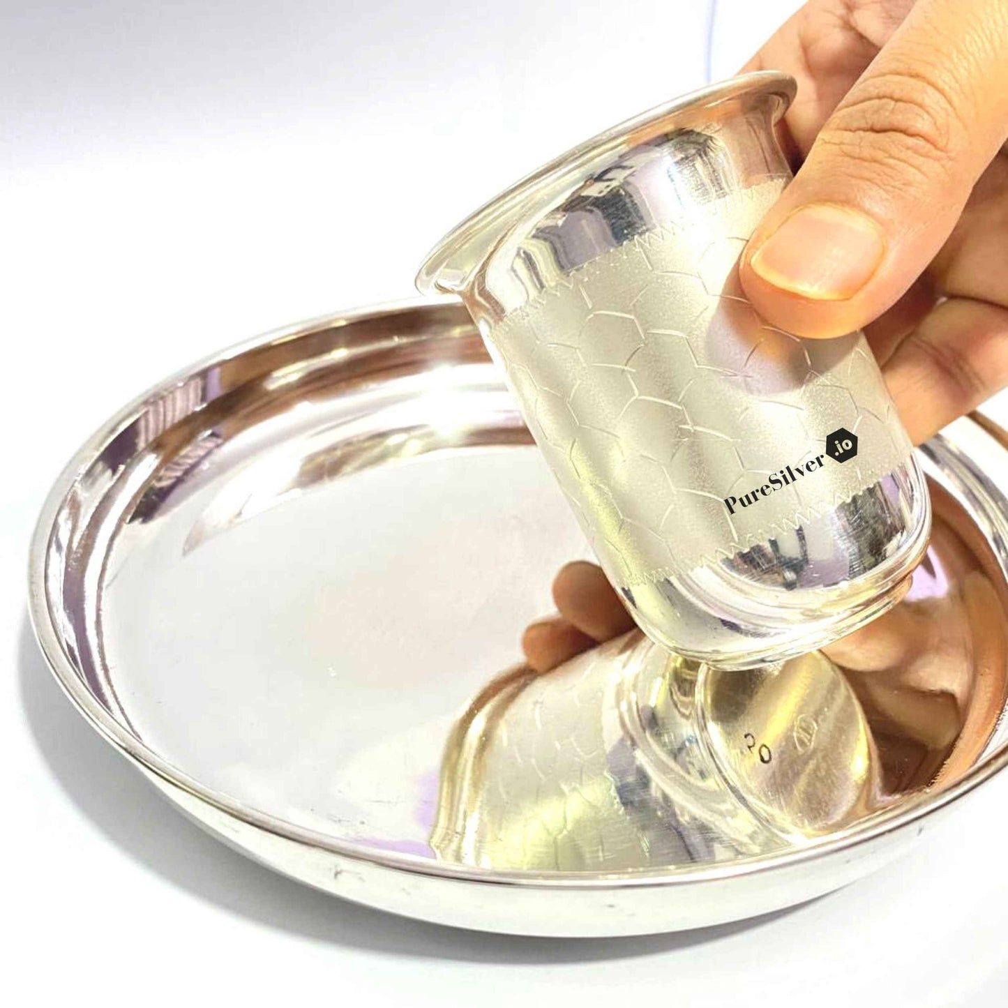 Silver Glass Set Honeycomb Design Custom Silver Article Design27, 190 grams, BIS Hallmarked