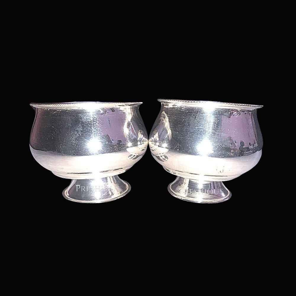 Pure Silver Ghee Cup With Stand (Set Of 2) Mirror Finished, 510 grams, BIS Hallmarked