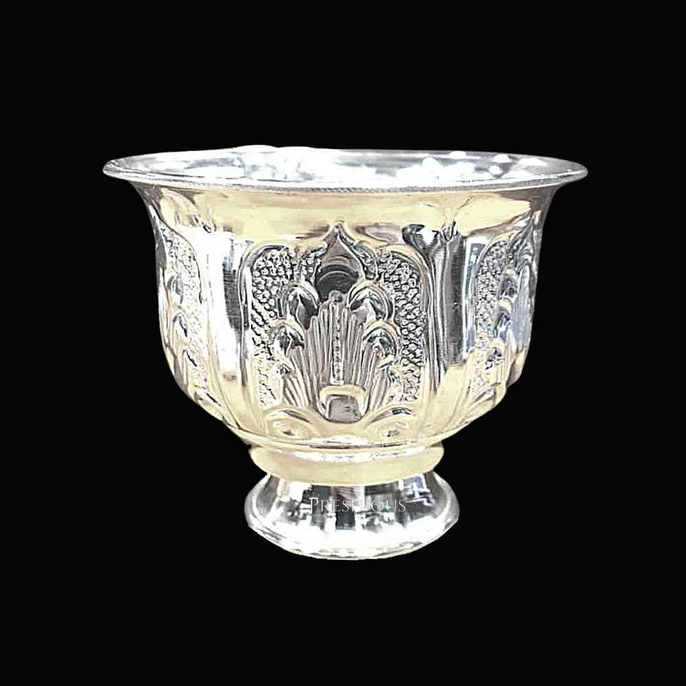 Silver Miller Cups for Pooja (Set Of 2) Embossed Indian Design and Mirror Finished, 150 grams, BIS Hallmarked