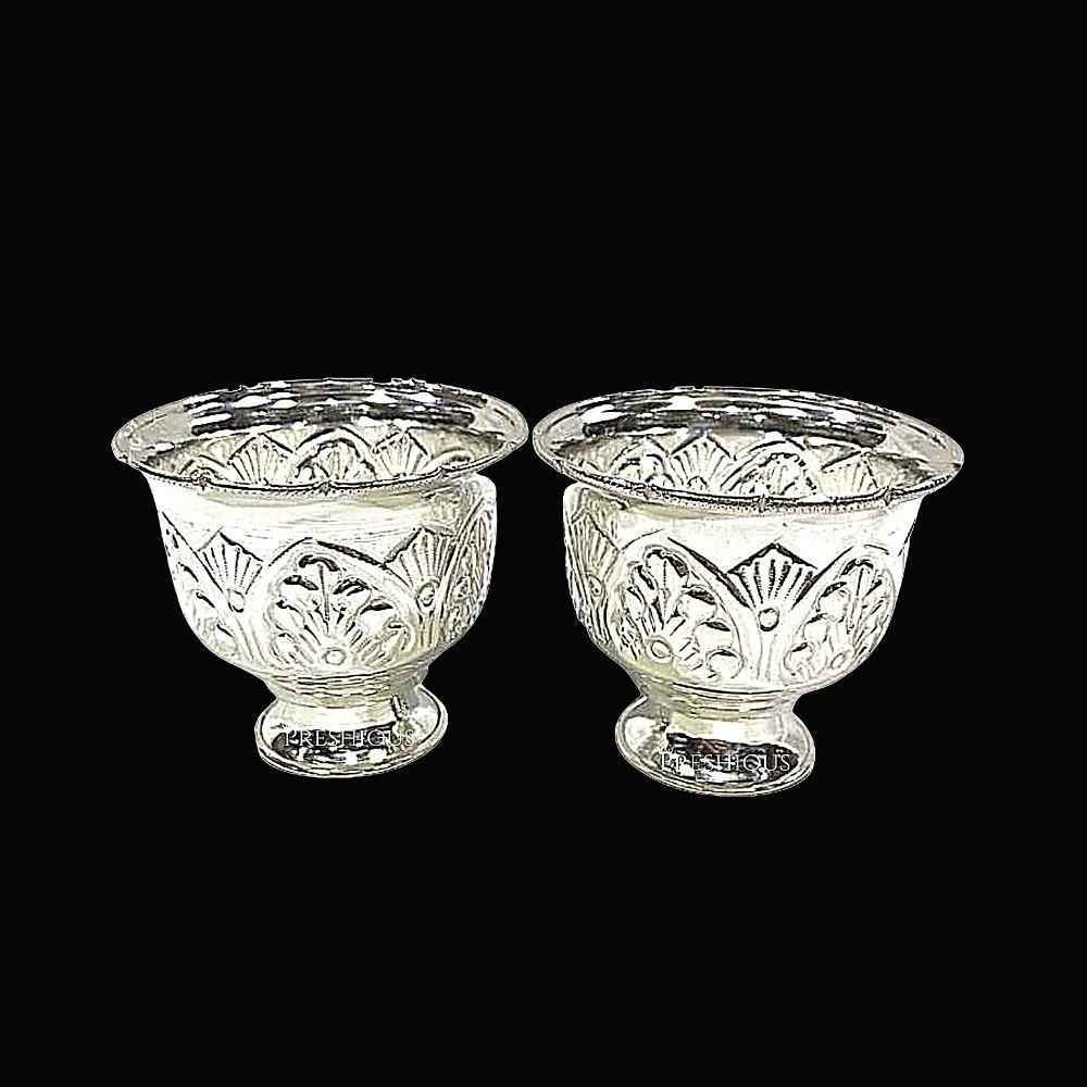 Silver Miller Cups for Pooja (Set Of 2) Embossed Indian Design and Mirror Finished, 100 grams, BIS Hallmarked