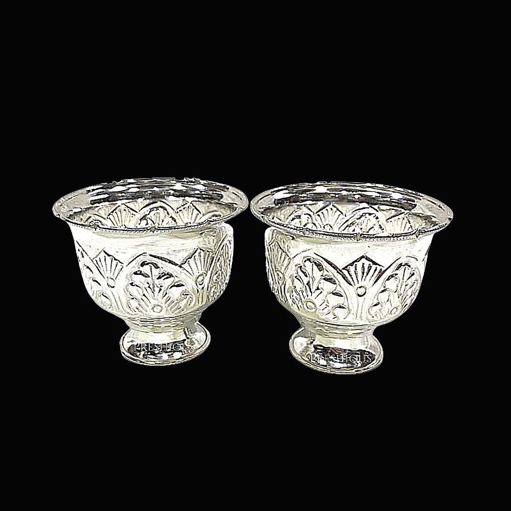 150 grams Pure Silver Miller Cups for Pooja (Set Of 2) - Embossed Indian Design and Mirror Finished - | Custom Orders & Bulk from Silver Factory