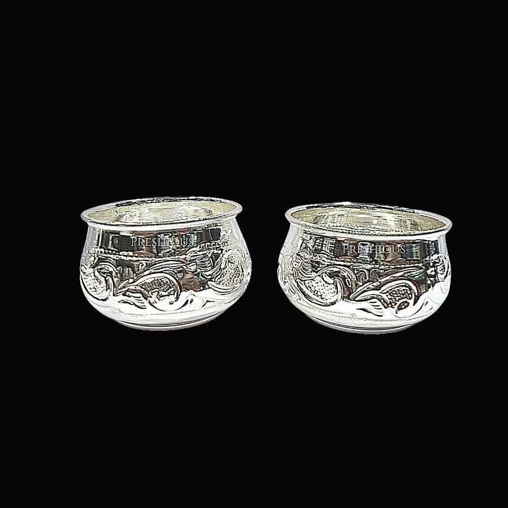 Silver Ghee Cup Without Stand (Set Of 2) Embossed Indian Design and Mirror Finished, 210 grams, BIS Hallmarked