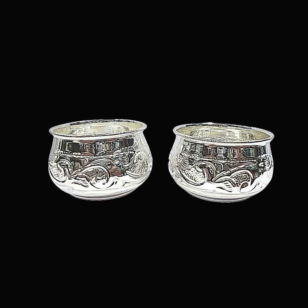 Pure Silver Ghee Cup Without Stand (Set Of 2) Embossed Indian Design and Mirror Finished, 500 grams, BIS Hallmarked