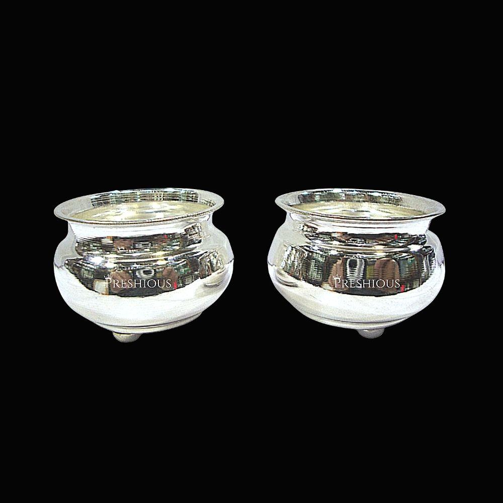 53 grams Pure Silver Pot Cups for Pooja - With Round Bottom Legs (Set Of 2) - Mirror Finished - | Custom Orders & Bulk from Silver Factory
