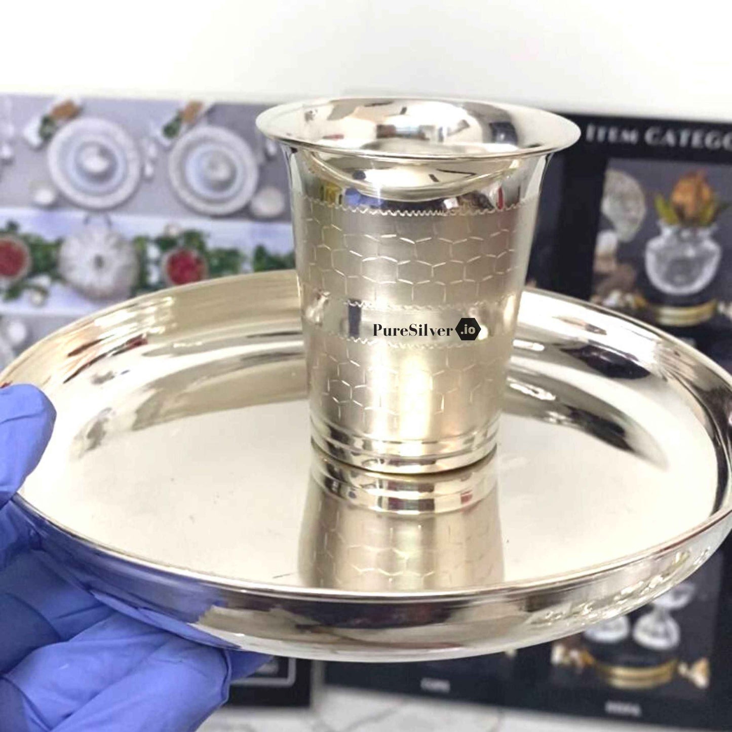 Silver Glass Set Custom Silver Article Design8, 180 grams, BIS Hallmarked