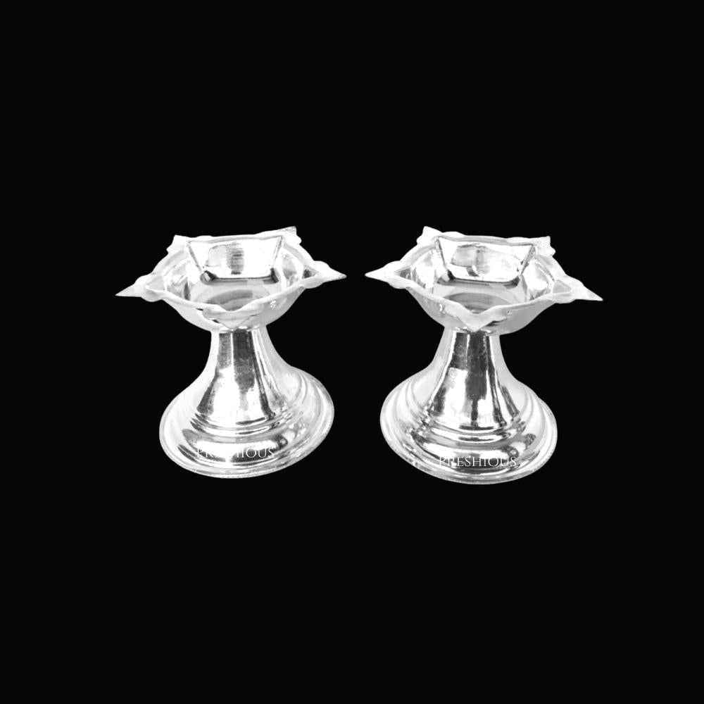 Pure Silver Diya for Return Gift Neelanjan Panch Mukhi (Set Of 2) Mirror Finished, 80 grams, BIS Hallmarked