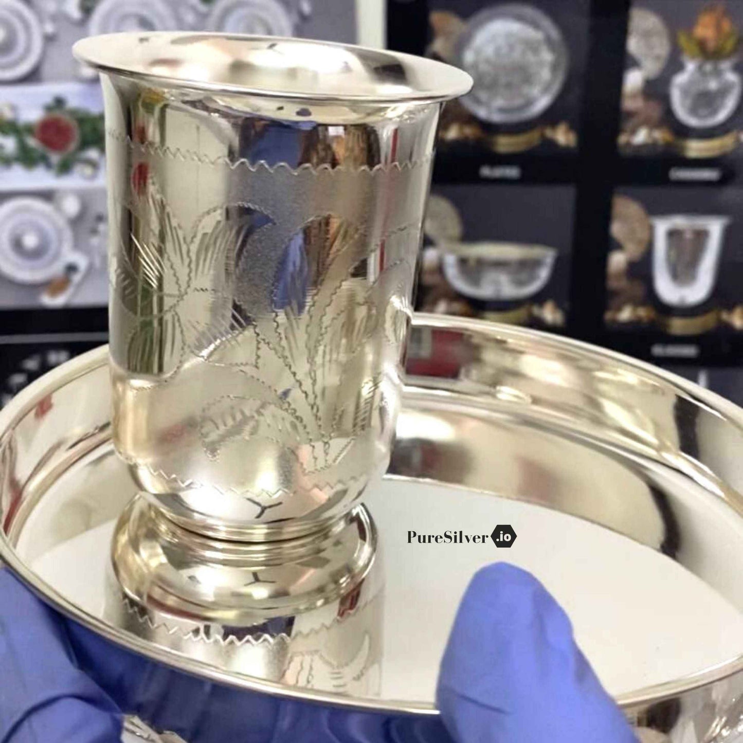 Silver Glass Set Custom Silver Article Design7, 200 grams, BIS Hallmarked