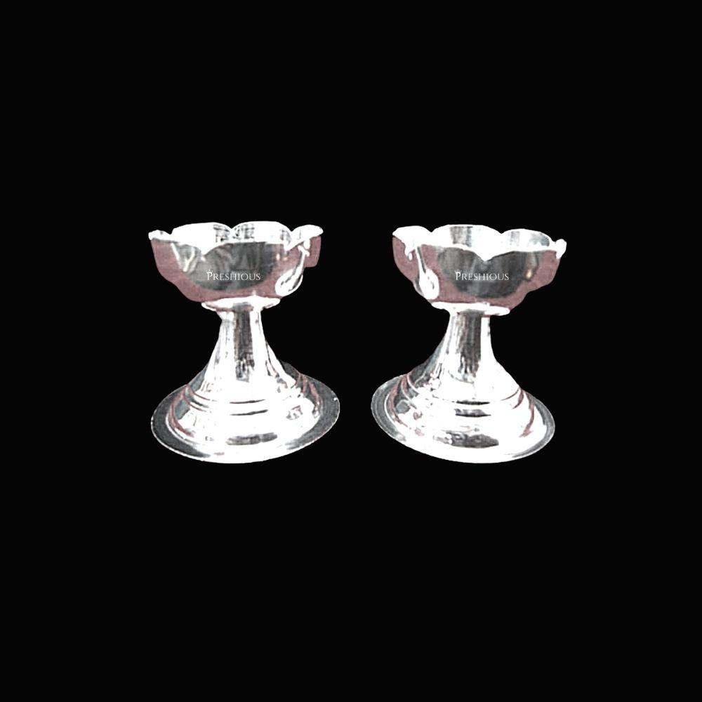 53 grams Pure Silver Diya for Return Gift - Neelanjan Kamal (Set Of 2) - Mirror Finished - | Custom Orders & Bulk from Silver Factory