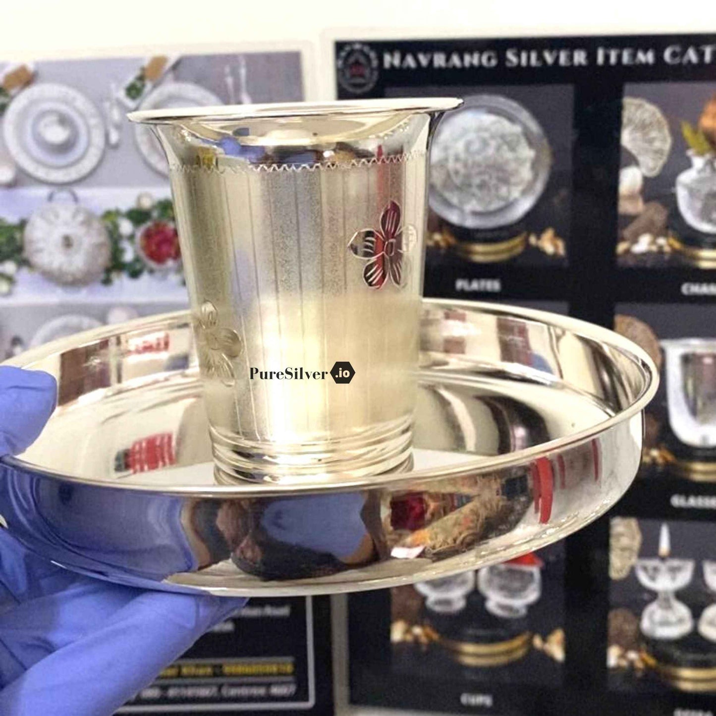 Silver Glass Set Custom Silver Article Design5, 200 grams, BIS Hallmarked