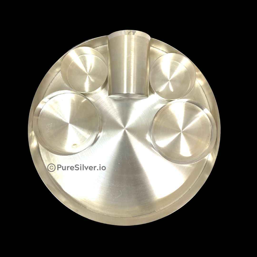 Pure Silver 5 Pcs Sush Silver Dinner Set classic Matt Finished, 1210 grams, BIS Hallmarked