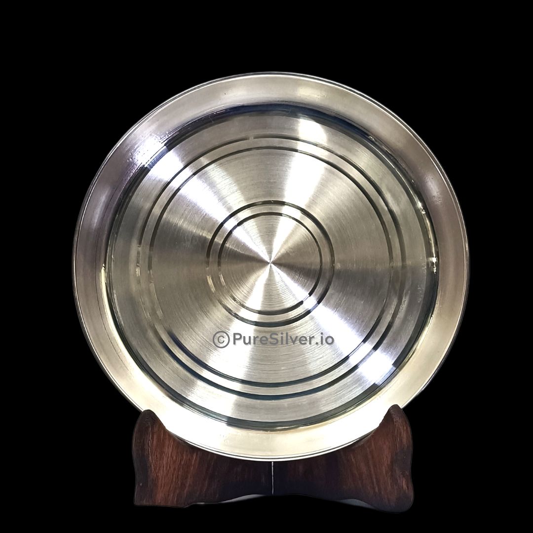1209 grams BIS Hallmarked Silver Classic Lunch Plate - Matt Ringed Design - | Custom Orders & Bulk from Silver Factory