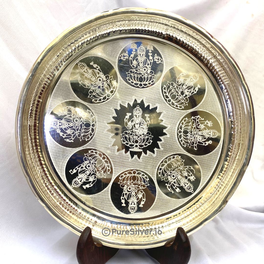 800 grams Pure Silver Arivana Kamal Radha Plate for Pooja - Floral Design and Matt Finished - | Custom Orders & Bulk from Silver Factory