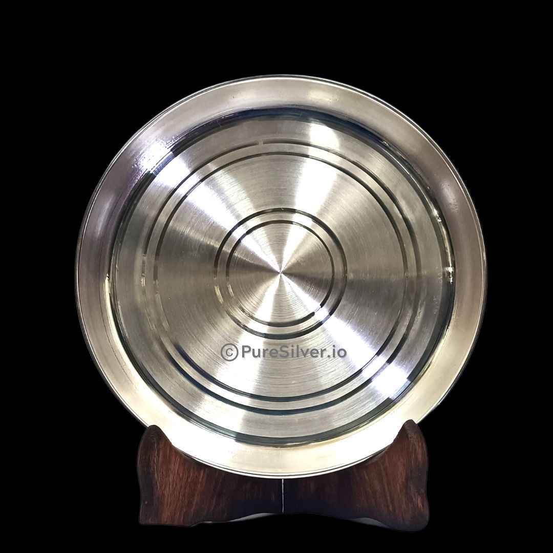 Silver classic Lunch Plate Matt Ringed Design, 460 grams, BIS Hallmarked