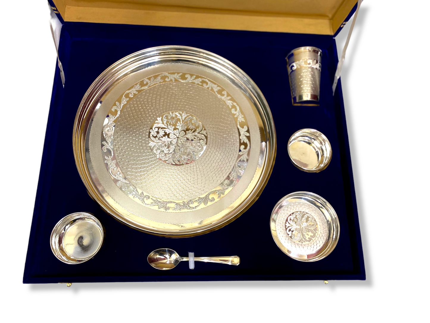 Pure Silver Dinner Set 12" Luxury Diamond Matka Collection, 1500 grams, BIS Hallmarked