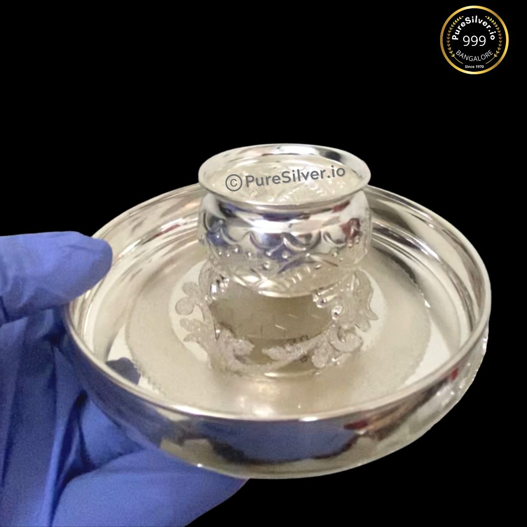 Pure Silver Small Thali set for Puja - 122 grams - | Custom Orders & Bulk from Silver Factory