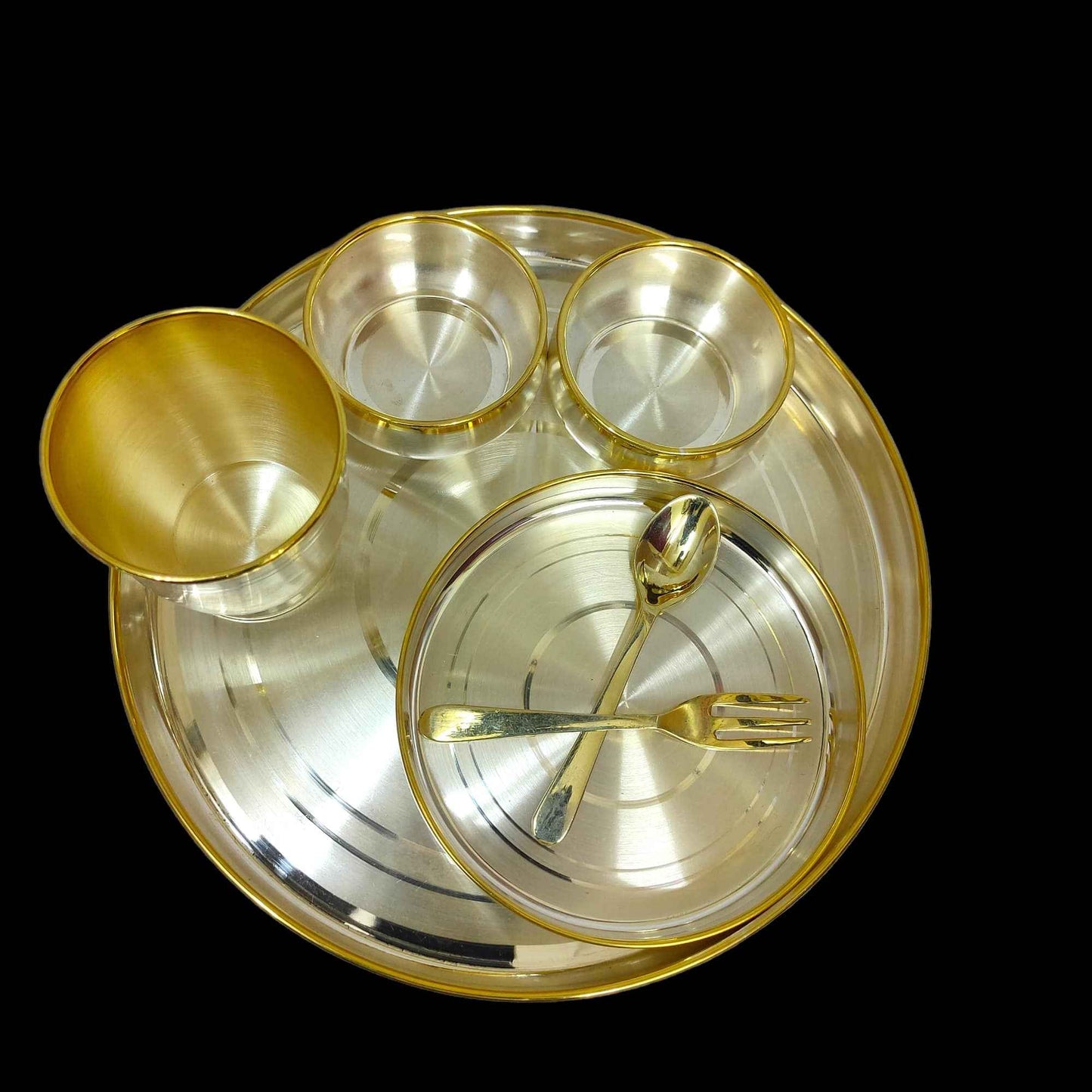 Solid 925 Sterling Silver Luxury Dinner Set & 24k Pure Gold Finished, 900 grams, BIS Hallmarked