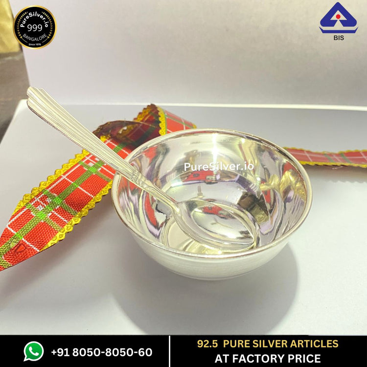 Pure Silver Bowl with Spoon for Baby with 925 BIS Hallmark - Annaprasanna Silver Collection