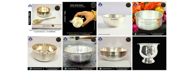 Eight distinct original silver bowl photographs in sales-led collection order, four columns and two rows