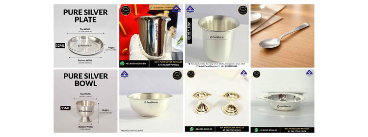 Eight original employee silver gift product photographs in collection order, four columns and two rows