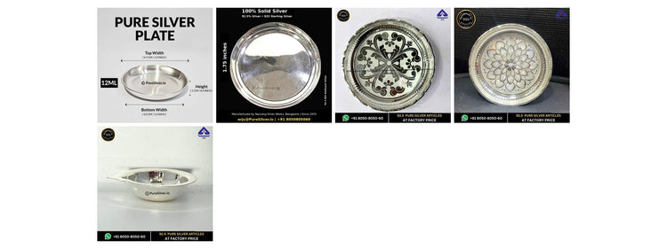 Five original silver pooja product photographs in collection order, four columns and two rows