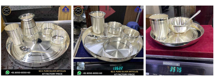 Three original silver dining-set photographs matching Anand Karaj collection order; confirm dimensions before ordering
