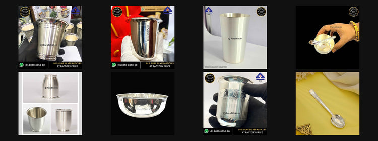 Eight PureSilver dining and heirloom collection products shown in collection order.