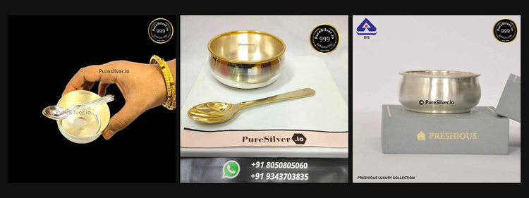 Three PureSilver Matka bowl designs shown in collection order.