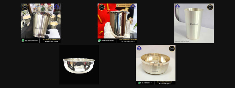 Five PureSilver glass and bowl designs for host gifts shown in collection order.