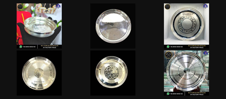 Six PureSilver Bangalore plate designs shown in collection order.