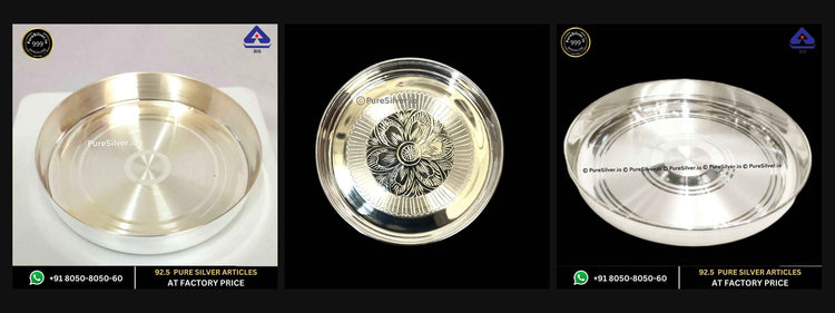 The first three PureSilver Bombay plate designs shown in collection order.