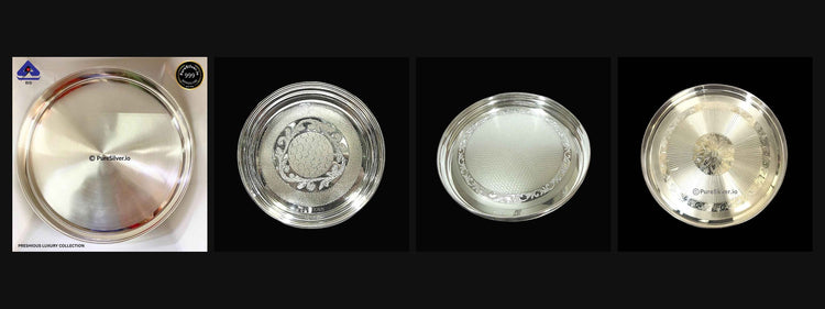 The first four PureSilver Matka plate designs shown in collection order.