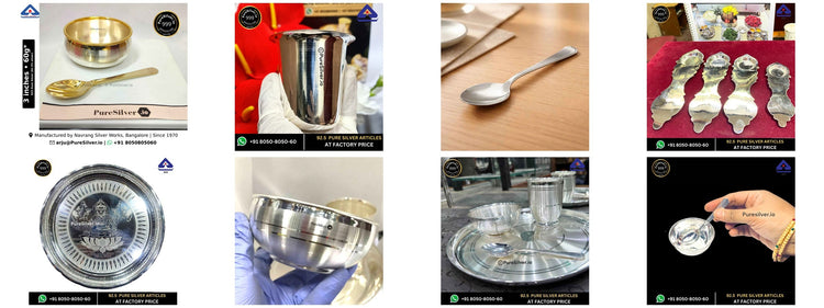 Eight original Seemantham silver gift photographs in first-product order, four columns and two rows