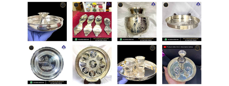 Curated silver pooja designs: first eight distinct original product photographs in collection order.