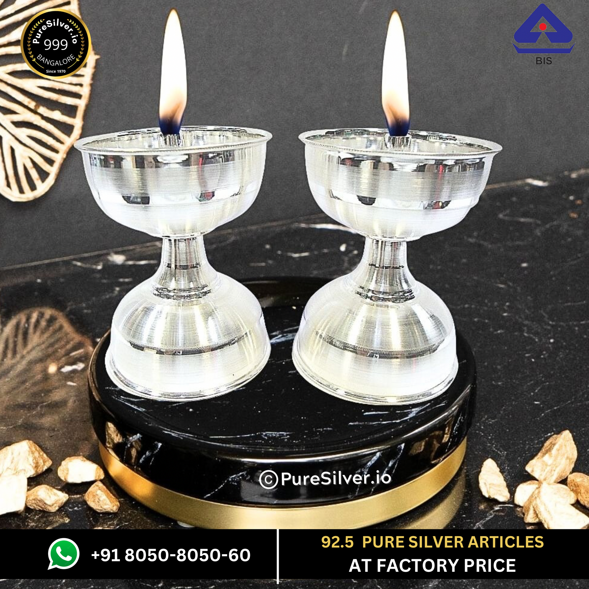 Pure Silver Time Lamp (PAIR) - Silver Lamp (40 - 160 grams, 2 - 4 inches) | Custom Orders & Bulk from Silver Factory